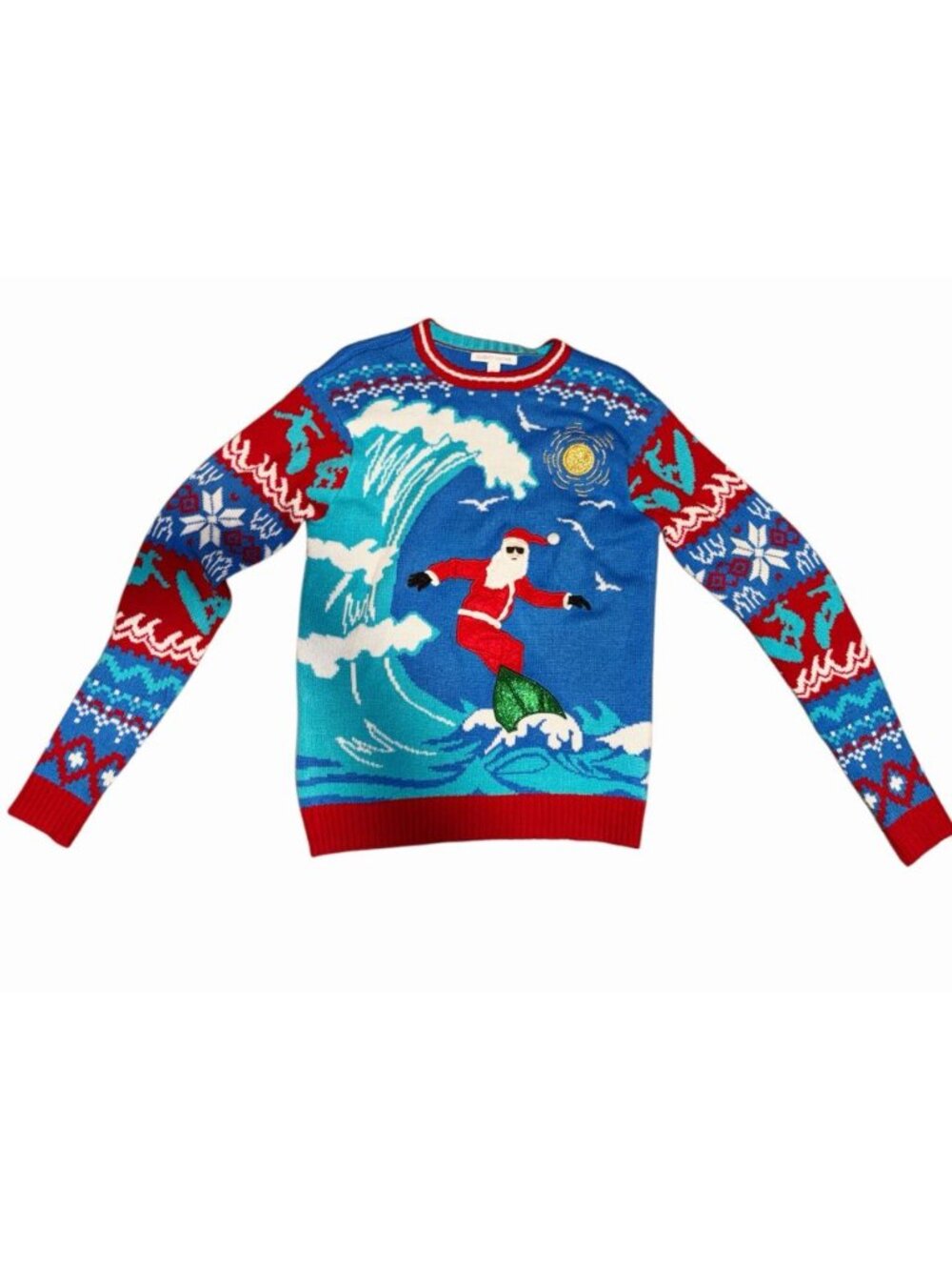 Celebrate Together Santa Surfing Ugly Christmas Sweater Sz S